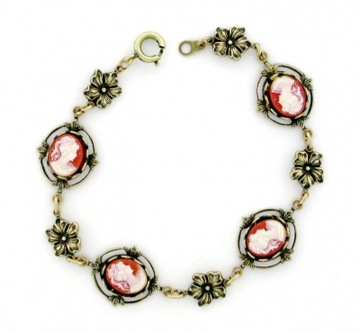 Carnelian-Tone Cameo & Flower Bracelet