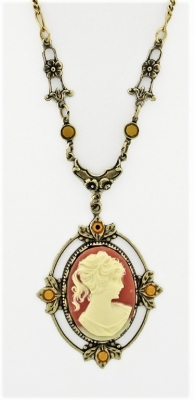Carnelian-Tone Oval Cameo Necklace